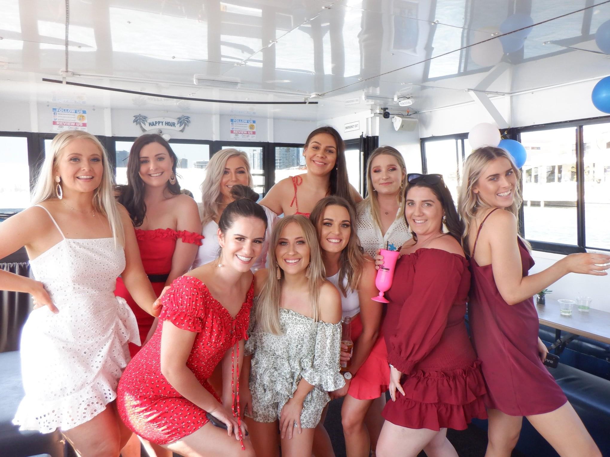 Hens group onboard sunset cruise on Gold Coast.
